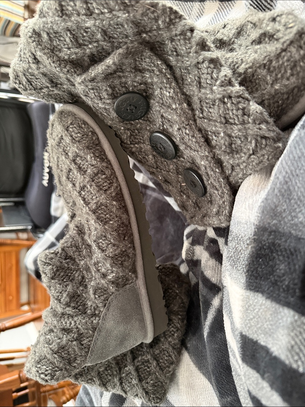 UGG Gray Knit Button Winter Boots